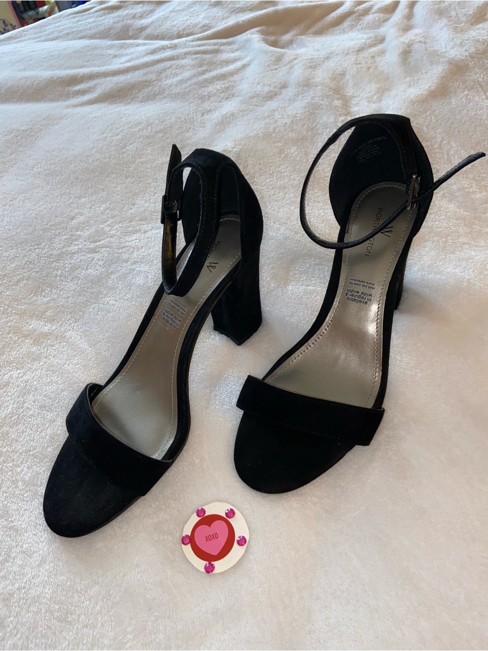 Worthington Black Suede Ankle-Strap Block Heels